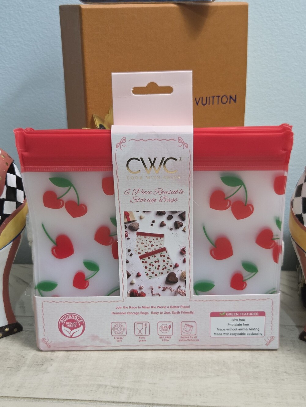 Cook With Color Reusable Snack Bags Cherry Print 6 Piece Set NWT